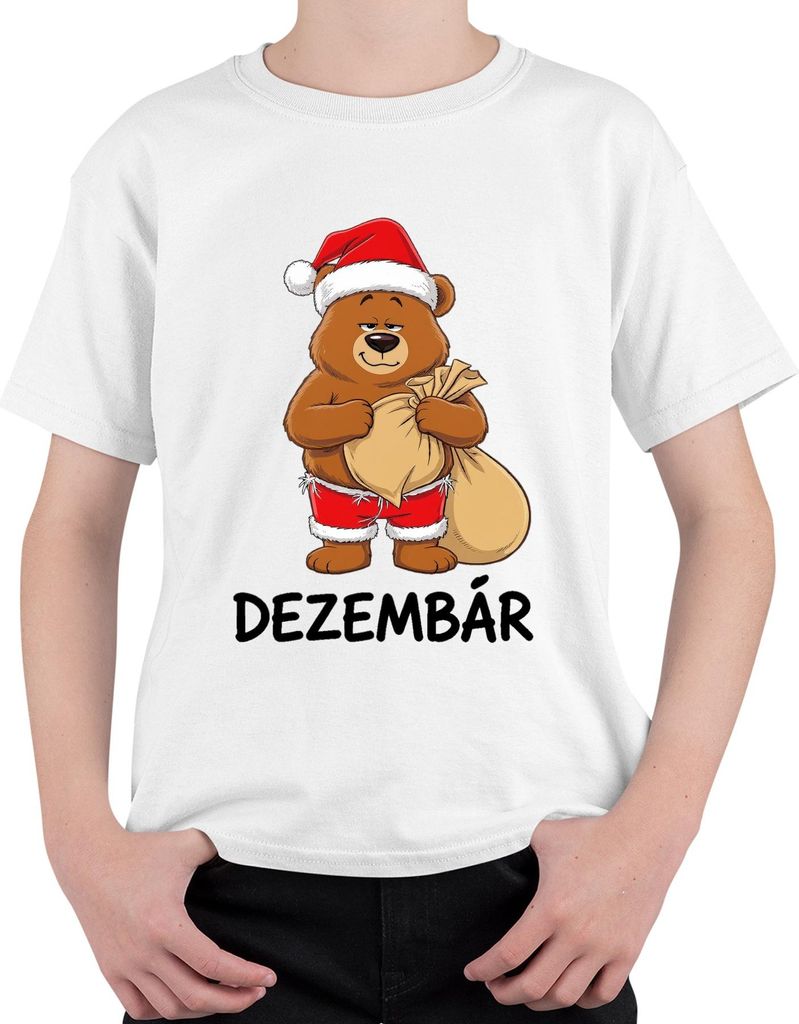 DEZEMBÄR Weihnachtsbär Cartoonbär Weihnachten Geschenk Wichteln Uni Kinder T-Shirt, Weiß, 140