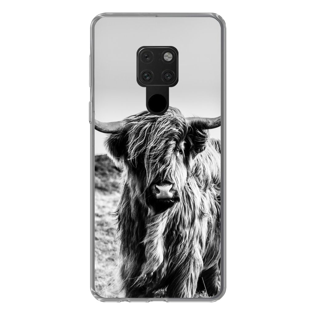MuchoWow Handyhülle Schutzhülle Hülle für Huawei P40 Lite Kuh - Schottischer Hochländer - Schwarz - Weiß - Tier - Natur - Wildtiere Silikon...