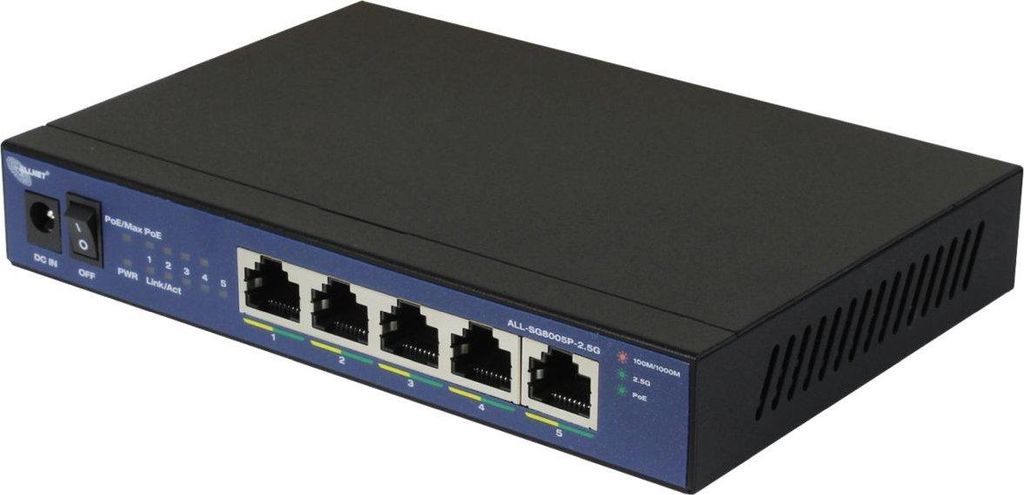 ALLNET Switch 5 Port- 5x 2.5GbE- PoE Budget 55W- at- Produktbild 