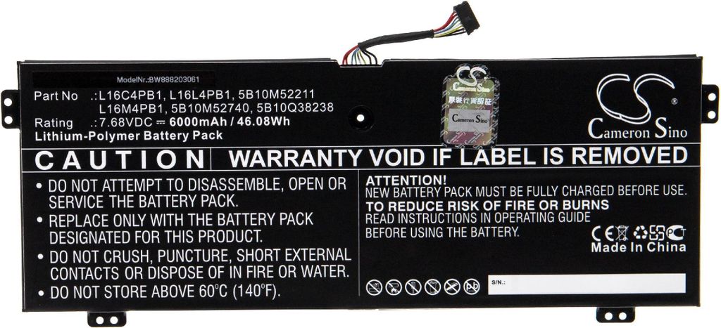 vhbw Akku kompatibel mit Lenovo YG 720 13IKB I7 16G 1TB 10H 80X6006QAU, 13IKB I5 8G 256G 10H-81C300BXAU Notebook (6000 mAh, 7,68 V, Li-Polymer)