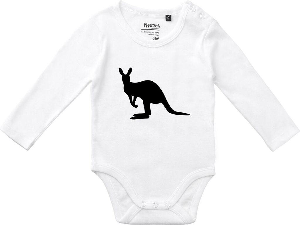 Huuraa Baby Body Kangaroo Silhouette 80 White Baumwolle Fairtrade Langarmbody Geschenkidee