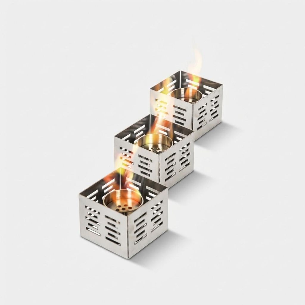Set aus 3 Bioethanol-Tischkaminen aus Stahl ohne Rauchabzug Trio