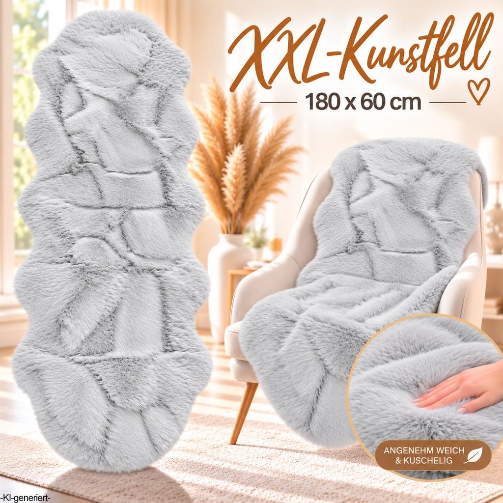 XXL Lammfell 180x60cm Teppich Kunstfell Bettvorleger Produktbild 