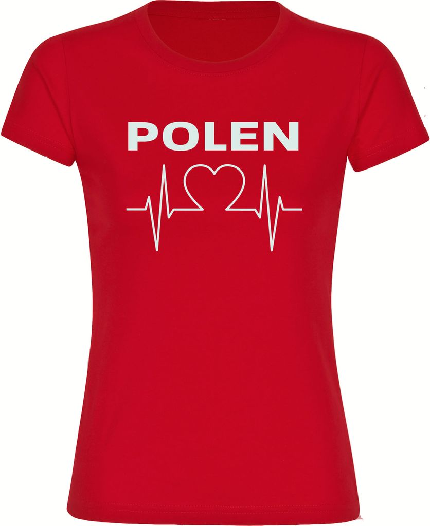 multifanshop Damen T-Shirt - Polen - Herzschlag, rot, Größe M