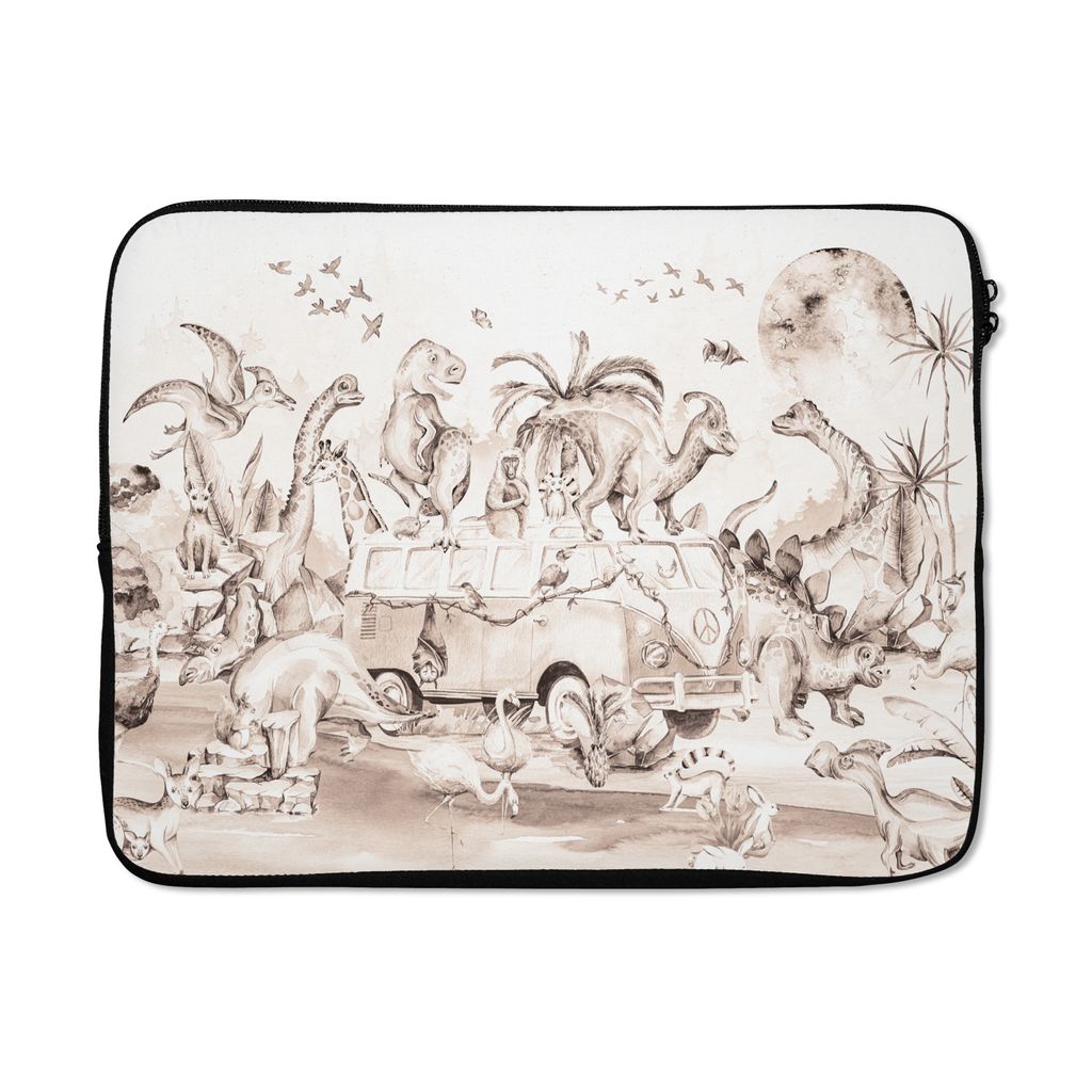 MuchoWow Laptop Hülle 15 Zoll Dinosaurier - Bus - Kinder - Tiere - Bäume Laptoptasche - Laptoptasche - Sleeve - Rundum-Schutz