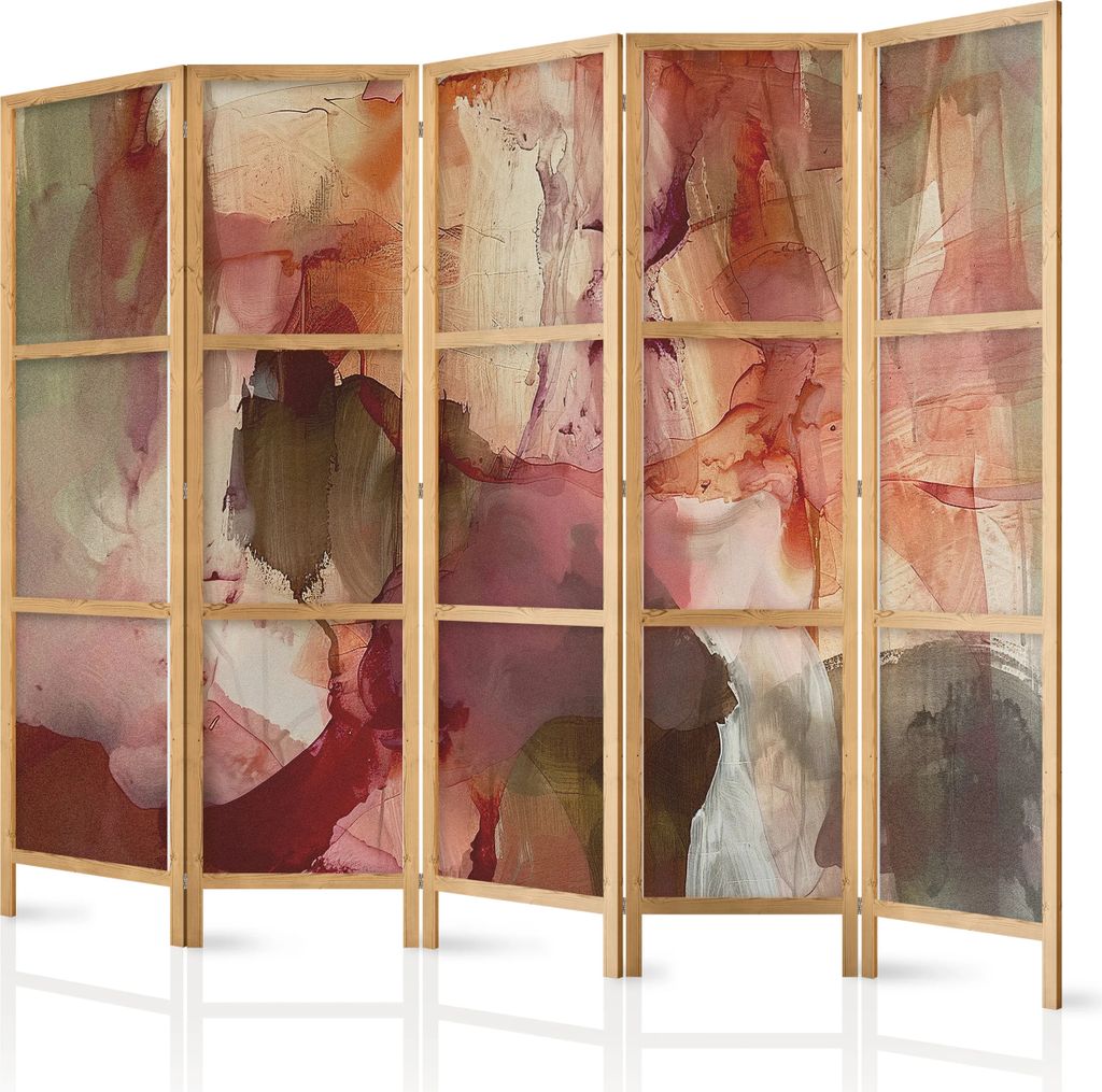 5-teiliger Einseitiger Vlies Japanischer Paravent - Rose Abstraction - Spilled Watercolor Paint in Spring Colors 225x172 cm Muster a-H-10034-bh-b