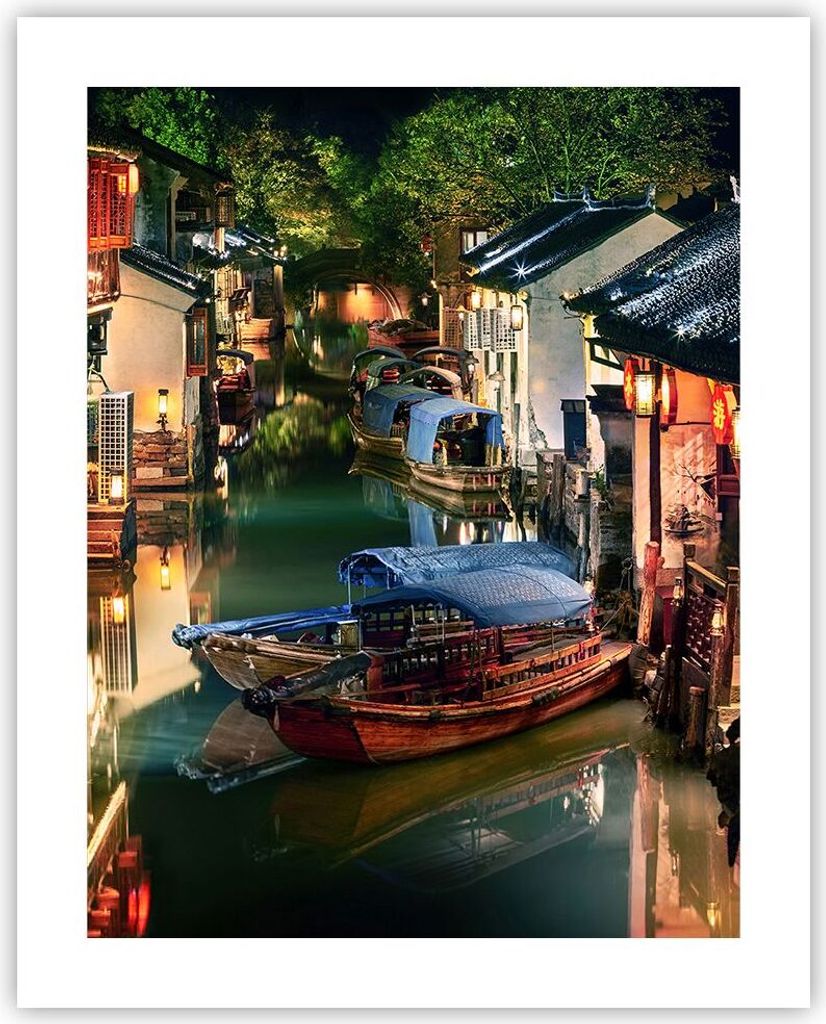 Poster - Poster ohne Rahmen - Chinesisch Stadt Nacht - 40x50 cm - Wand Bild - Wanddeko - Wandbilder - Kunstposter - Wandposter - Bilder - Kunstdruc...