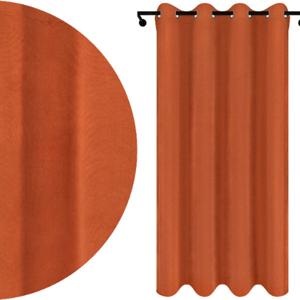 Vorhang aus Velours mit Ösen 140x260 cm Rostbraun Orange Velvet Blickdichte Gardine für Wohnzimmer