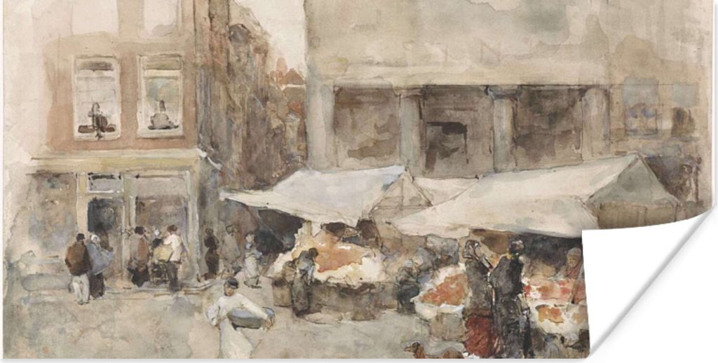 MuchoWow Poster Markt mit Blumenständen - Gemälde von George Hendrik Breitner 120x60 cm - Bild