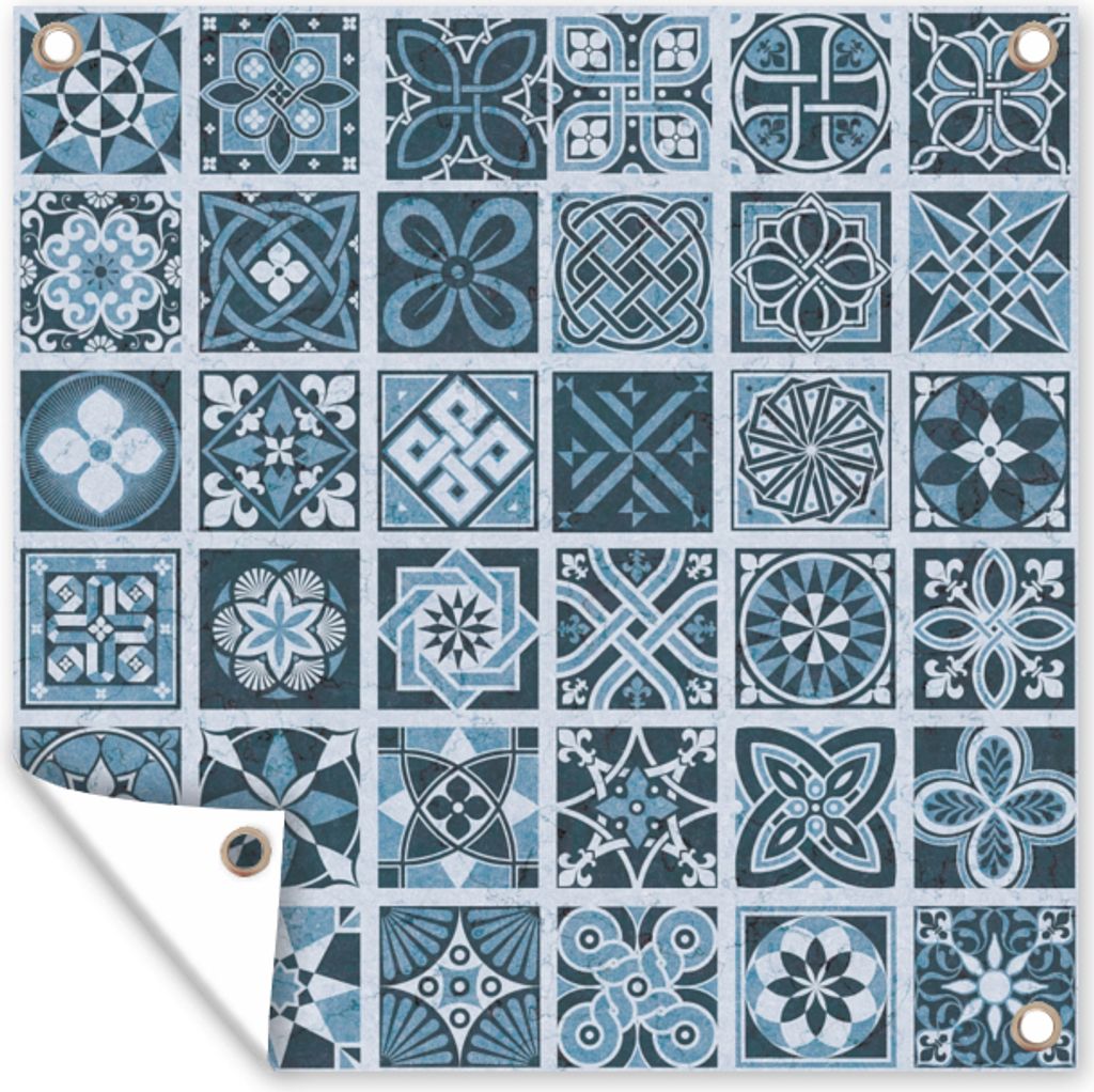 MuchoWow 50x50 cm Outdoor-Poster Gartendeko Sichtschutz Garten Poster für den Garten Blumen - Blau - Muster - Figuren