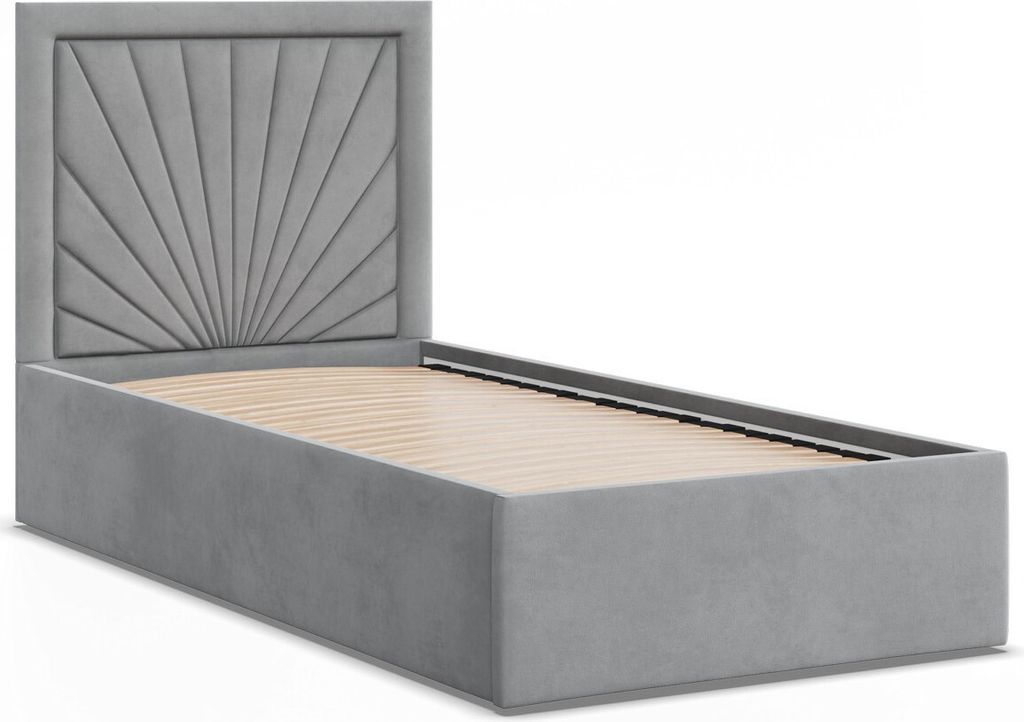 Polsterbett 90x200 VASTO ohne Bettkasten mit Holzlattenrost, Einzelbett mit Kopfteil Grau