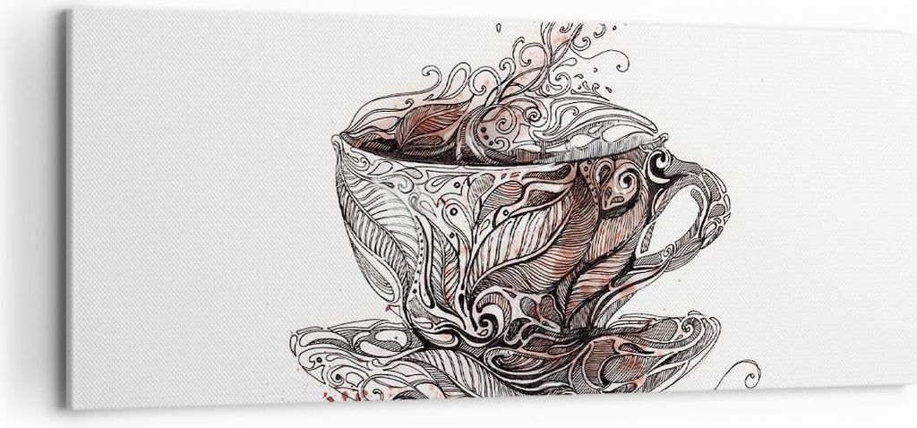 Bild auf Leinwand - Leinwandbild - Abstraktion Tasse Tee heiß - 120x50cm - Wand Bild - Wanddeko - Leinwanddruck - Bilder - Kunstdruck - Wanddekora...