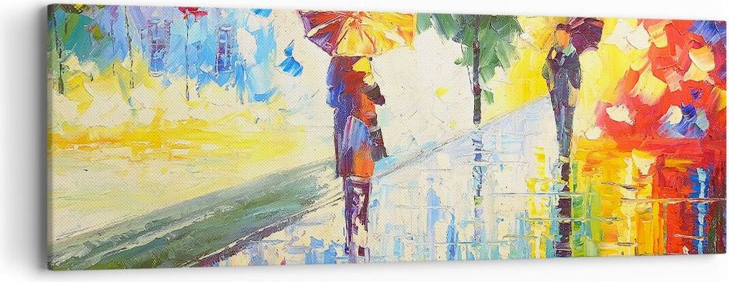 Bild auf Leinwand - Leinwandbild - Park Straße Regen - 90x30cm - Wand Bild - Wanddeko - Wandbilder - Leinwanddruck - Bilder - Kunstdruck - Wanddek...