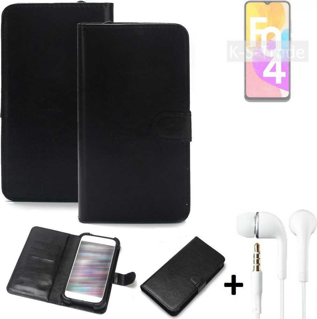 K-S-Trade Wallet Case Handyhülle kompatibel mit Samsung Galaxy F04 Schutzhülle Flip cover Flipstyle Tasche Hülle Flipcover Slim Bumper schwarz + in