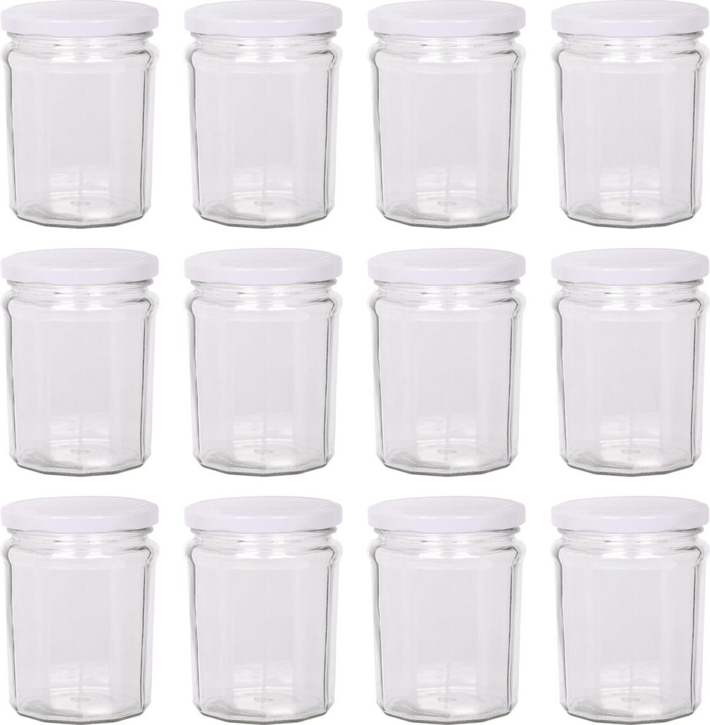 12x 450ml Marmeladengläser mit Weiße Deckel - Leer Schraubenkopf Küche Essen Honig Würzen Konservieren Einmachen Lagerung Glas-Set - Von Argon Ta
