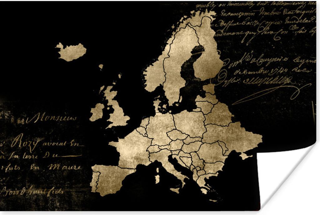 MuchoWow Poster Karte Europa - Gold - Text 180x120 cm - Fotoplakat