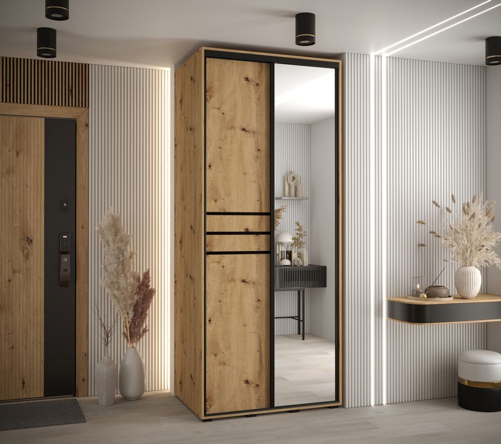 Kleiderschrank YVONA 11 - 120/60 cm, Eiche handwerklich / schwarz