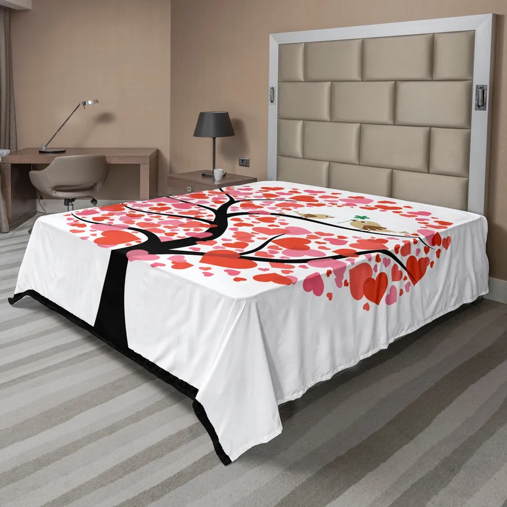 Drap plat ABAKUHAUS Motif Oiseaux 260x228 cm, Coton Doux Noir et Blanc