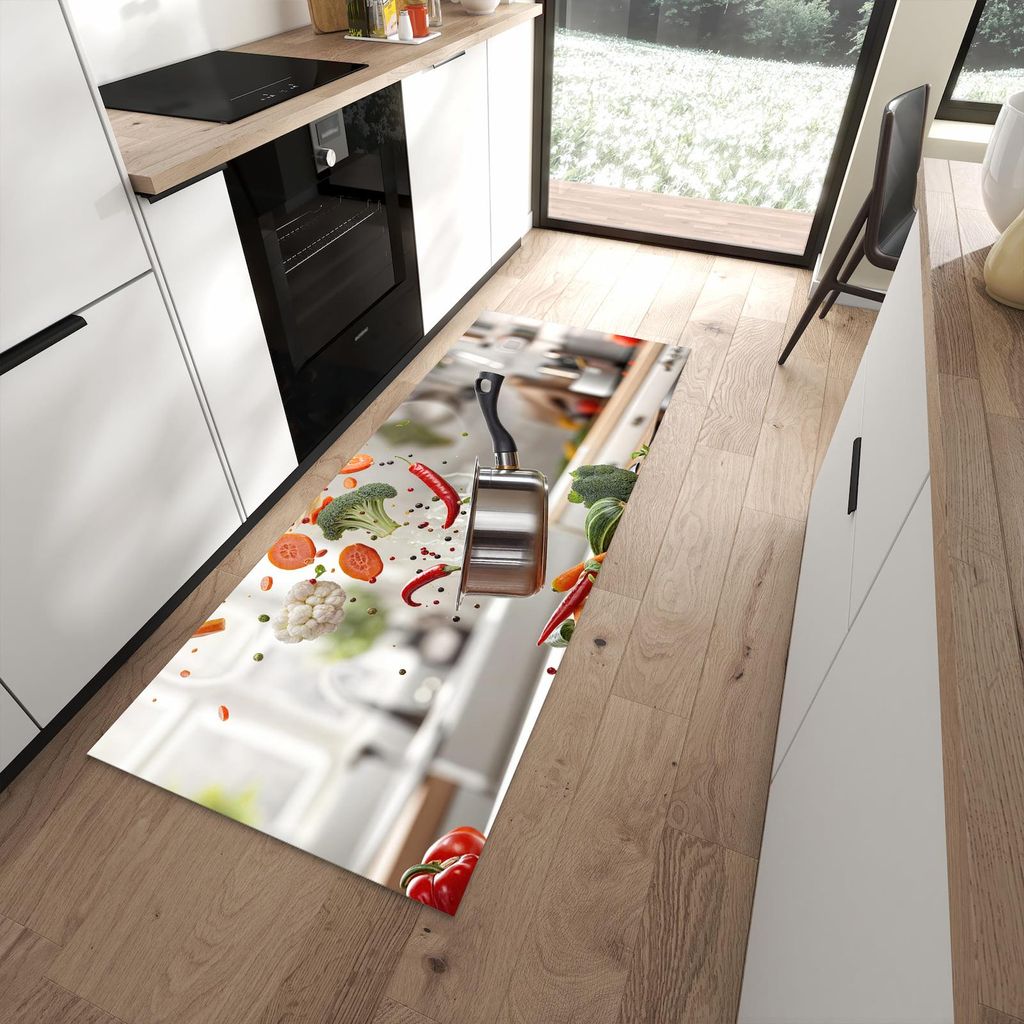 Küchenteppich 80x200cm rutschfest & abwischbar PVC Läufer - Kochen Mit Gemüse