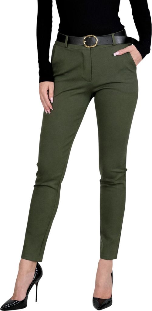 434 Damen Freizeithose Damen Stretchhose mit Reißverschluss und Gürtel Oliv XL