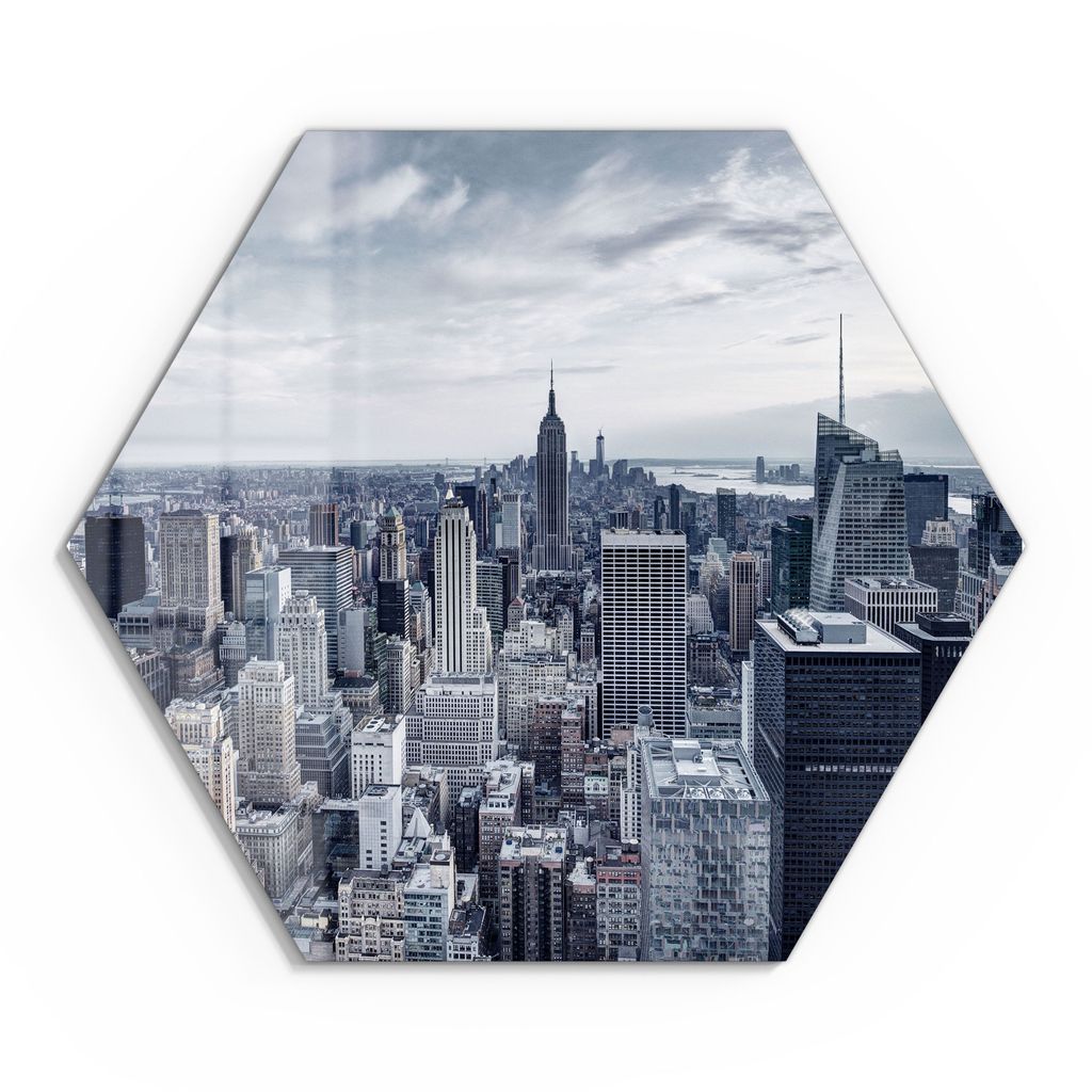 DEQORI Glasbild Echtglas 40x35 cm 'Blaue Skyline New York' Wandbild Bild modern Deko