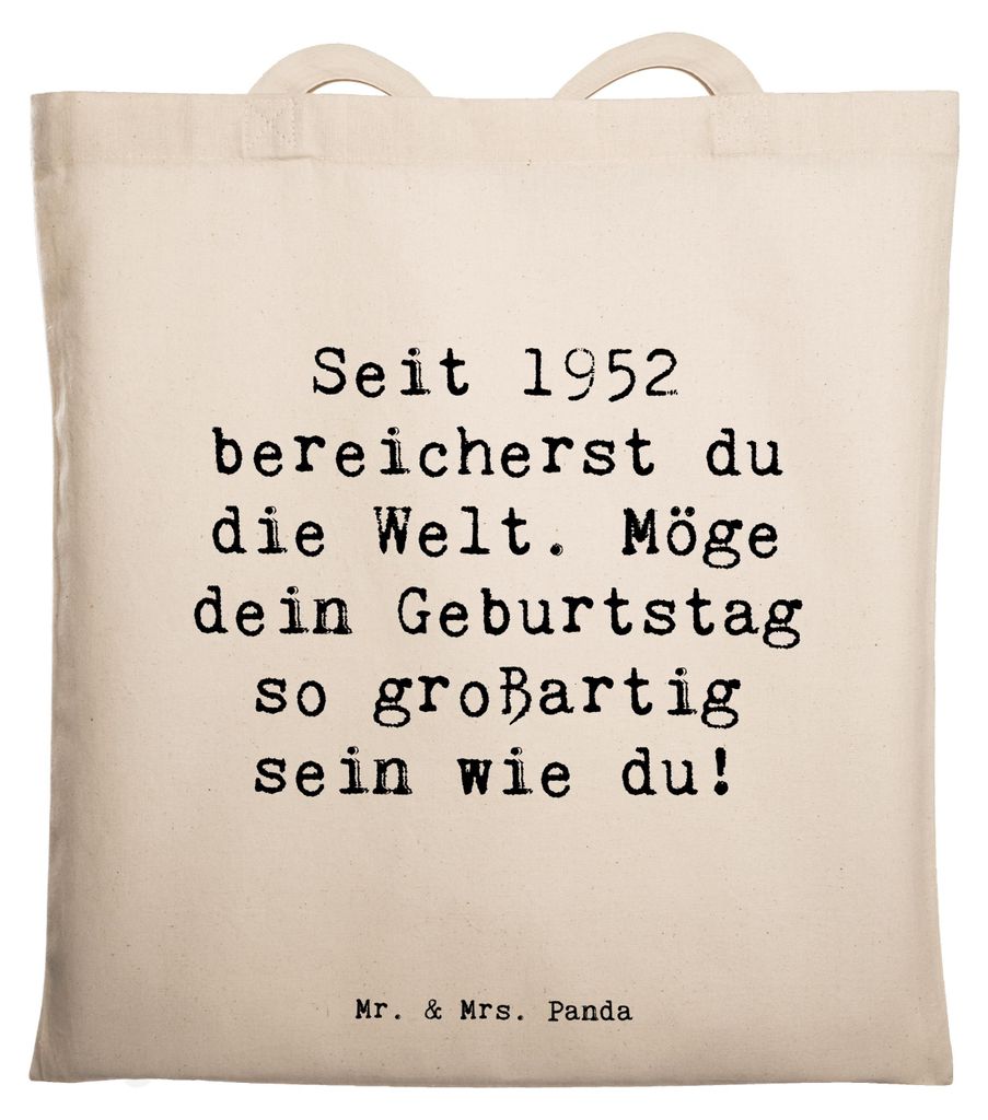 Mr. & Mrs. Panda Tote Bag Spruch 1952 Geburtstag - Weiß - Geschenk, Stoffbeutel, Shopping Tasche, Geburtstagsgeschenk, Zuneigung, Geburtsjahr, Hap...