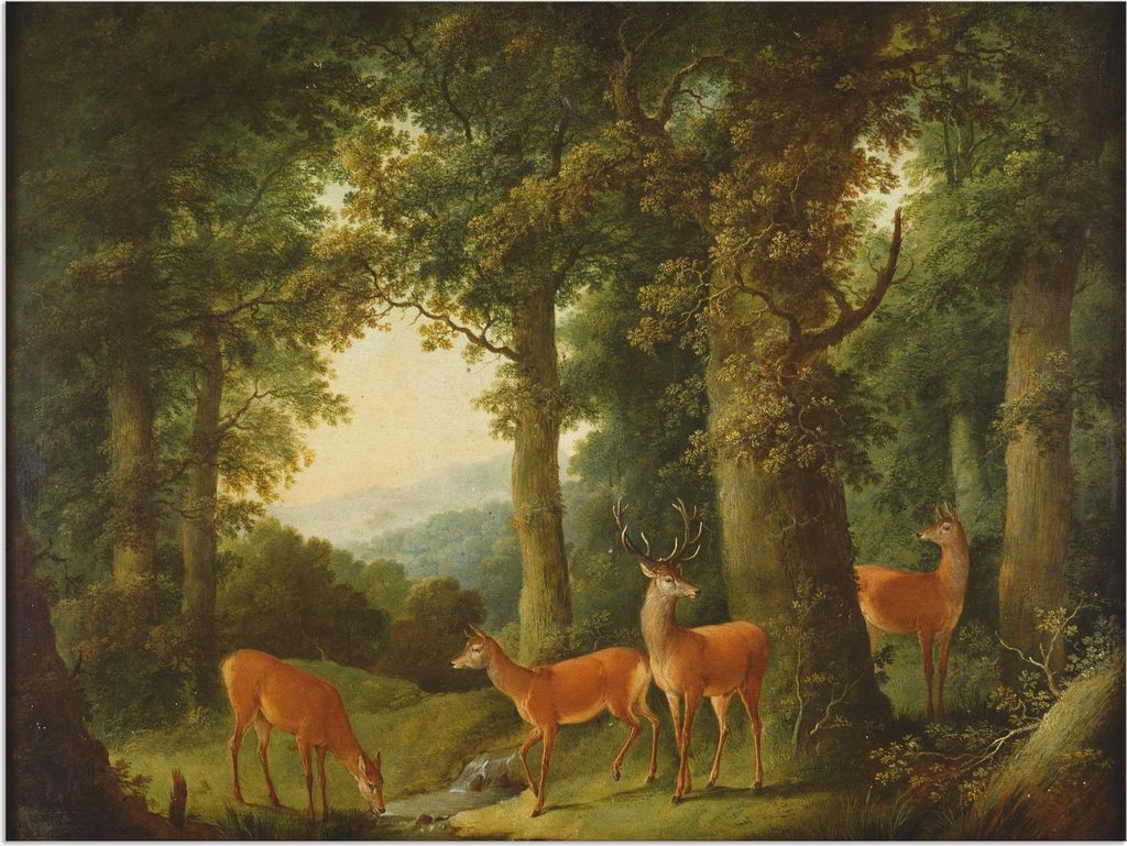ARTland Wandbild Alu für Innen & Outdoor Waldlandschaft mit Rotwild. Um 1760/70 Größe: 80x60 cm
