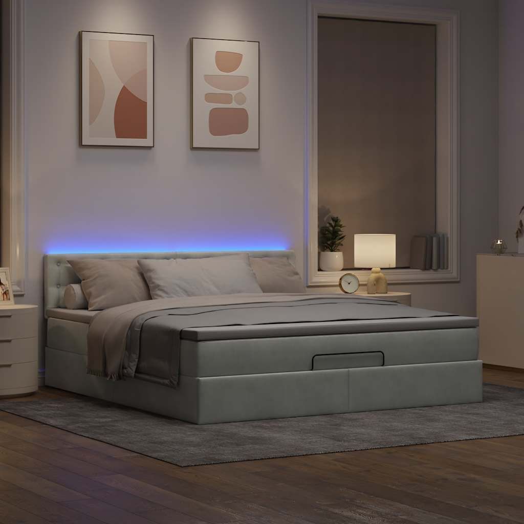 Hochwertig Ottoman-Bett mit Matratze Hellgrau 180x200 cm Samt 3312782