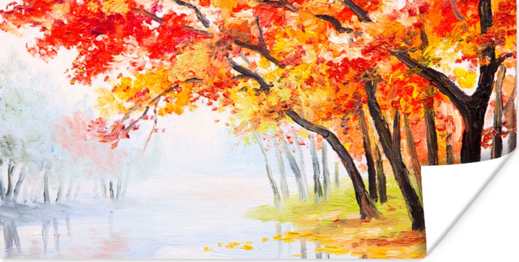 MuchoWow Poster Gemälde - Herbst - Bäume - Wasser - Ölfarbe 160x80 cm - Foto Poster