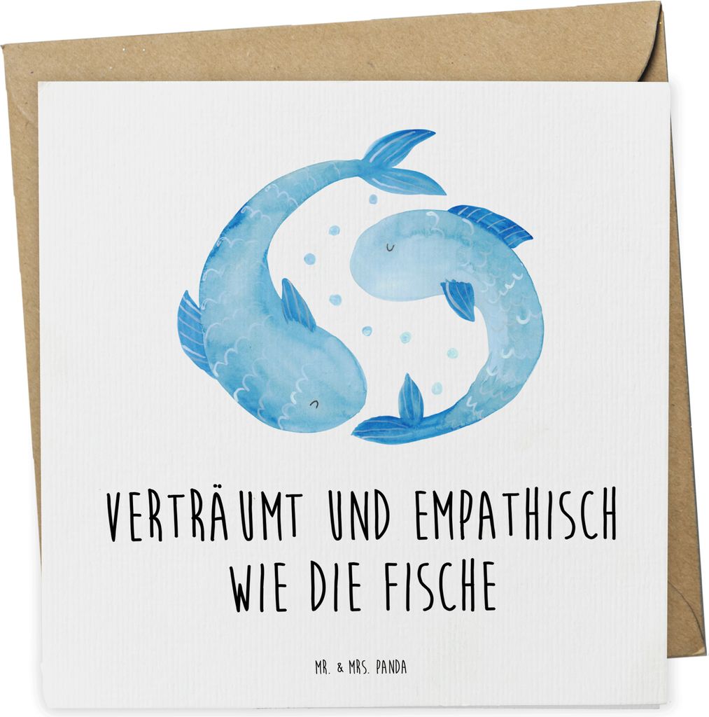 Mr. & Mrs. Panda Grußkarte Sternzeichen Fische - Weiß - Geschenk, anlasskarte, Geburtstag Februar, doppelkarte, Fisch, Sternbild, faltkarte, Glü...