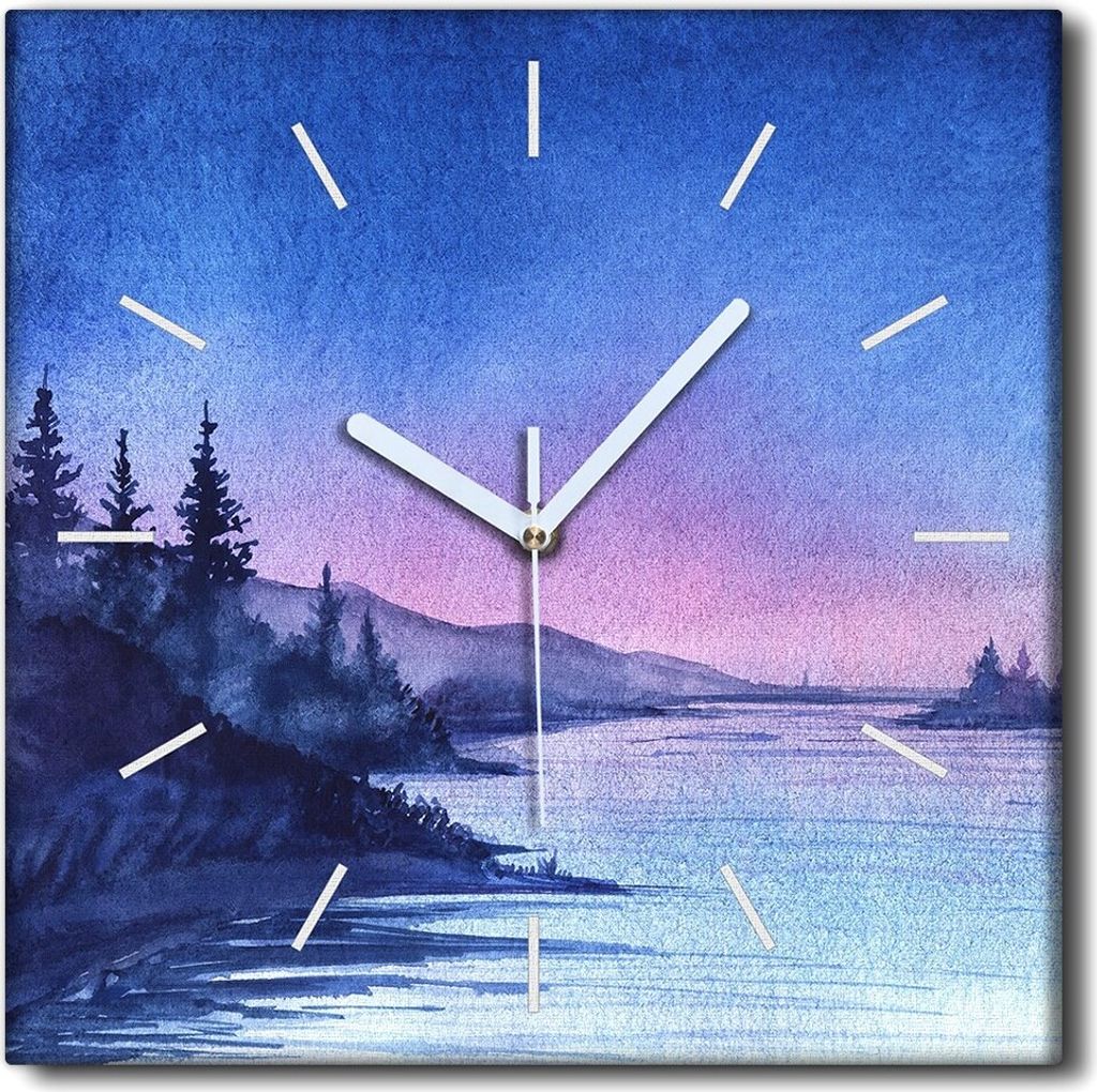 Coloray Uhr auf Leinwand 30x30 cm Wand Uhr Dekoration Wohnzimmer Segeltuch weiße Zeiger -Wasserkunstbäume