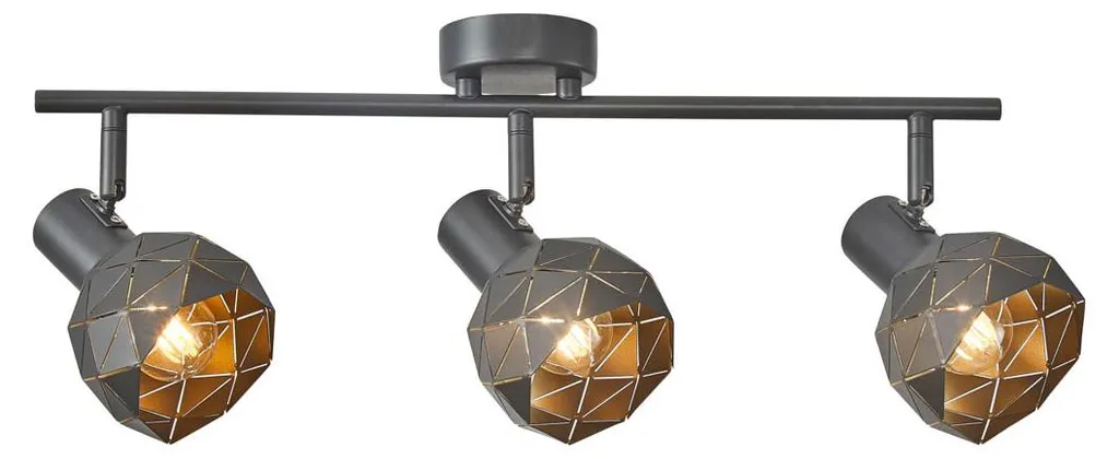Plafonnier 3 spots orientables HARLEY Gris et Or pour salon et bureau