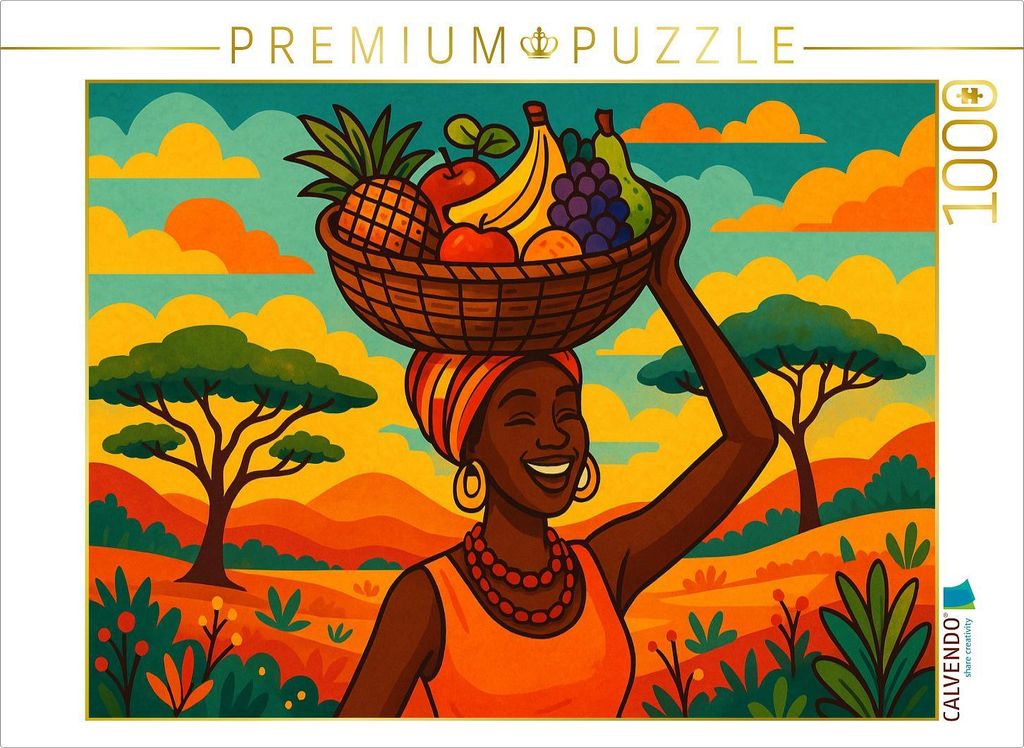 CALVENDO Puzzle Frau mit Früchtekorb – Sonne, Stolz und Lebensfreude - Ein Motiv aus dem Kalender AFRIKA VIBES | 1000 Teile Lege-Größe 64x48cm...