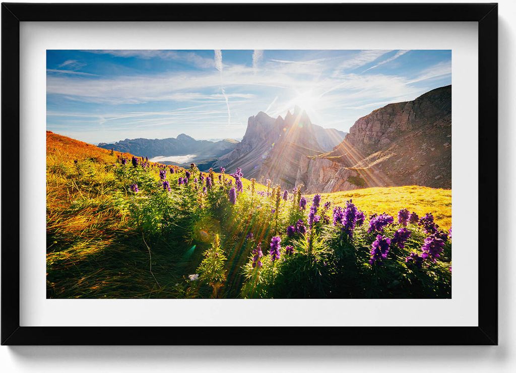 Landschaft Dolomiten– Wandbild mit Rahmen – Gerahmtes Bild – Wanddekoration – 60x40 cm – Schwarz Rahmen