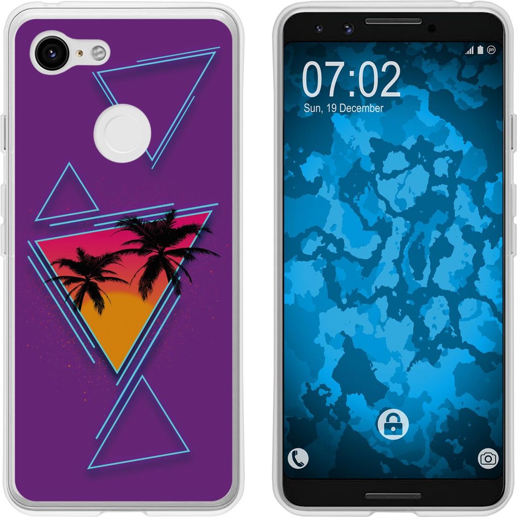 PhoneNatic Case kompatibel mit Google Pixel 3 Silikon-Hülle Retro Wave Palmen M3