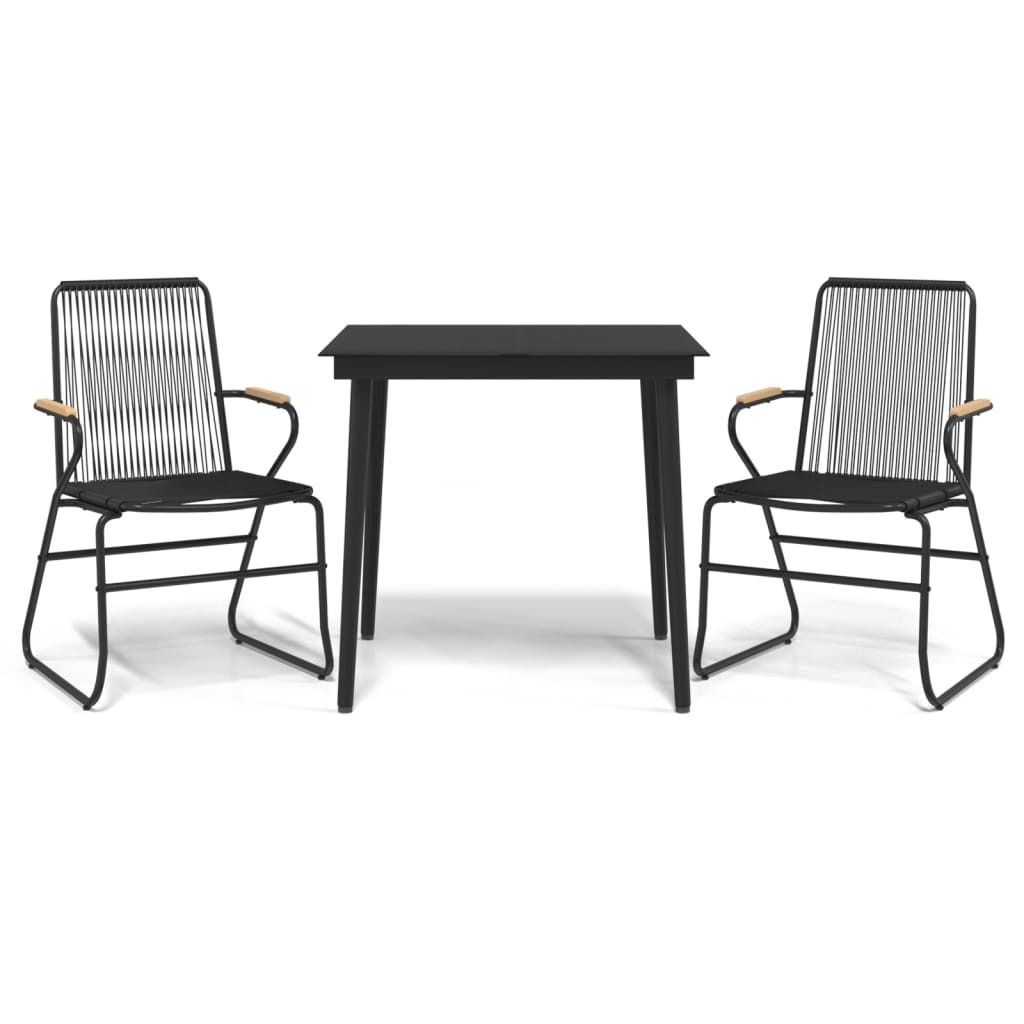 3-tlg. Garten-Essgruppe Schwarz PVC Rattan