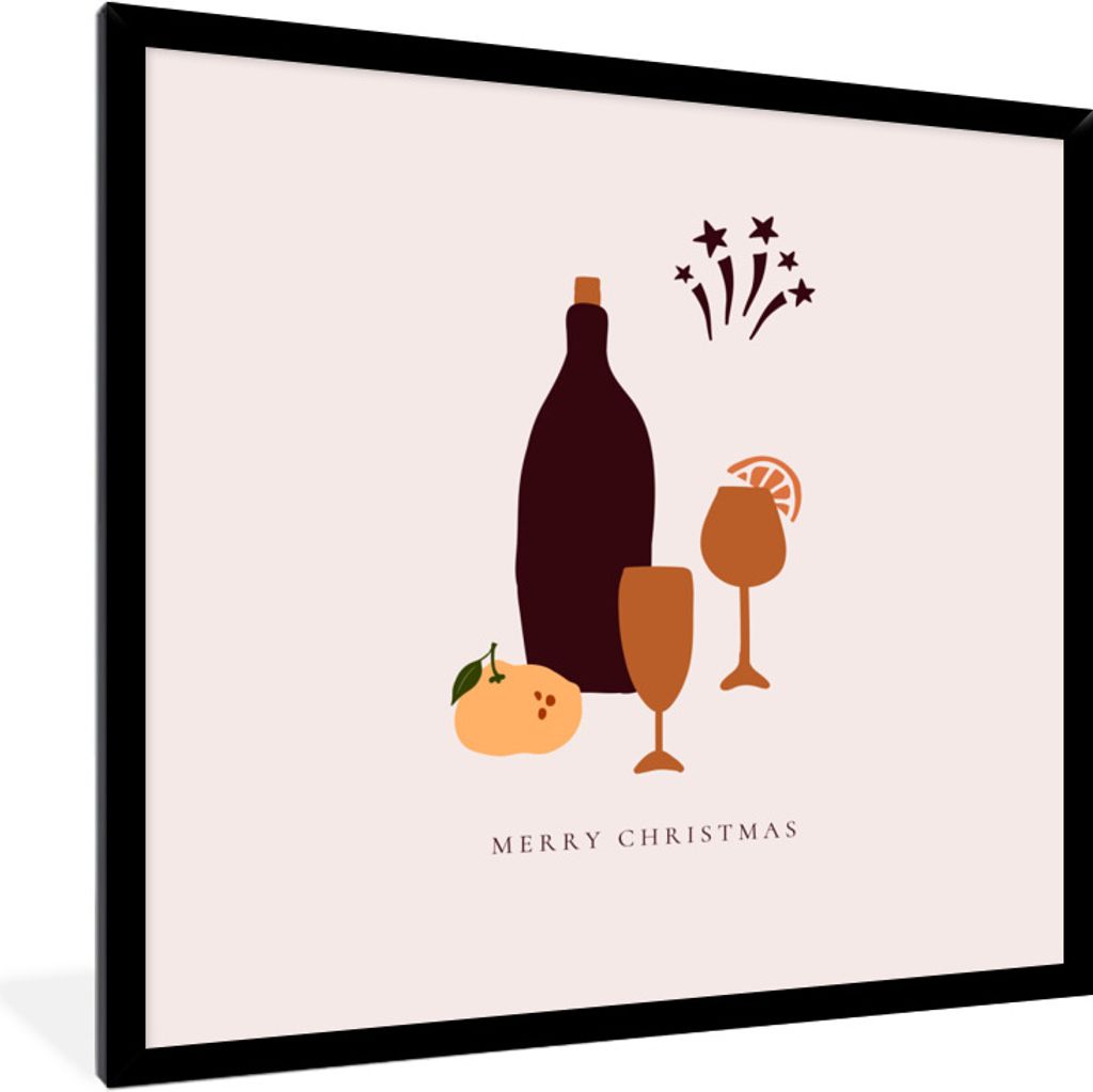 MuchoWow Gerahmtes Poster Weingläser - Weinflasche - Zitate 40x40 cm - Poster mit Schwarzem Bilderrahmen Wandposter Rahmen Foto Bilder - Mit Rah...