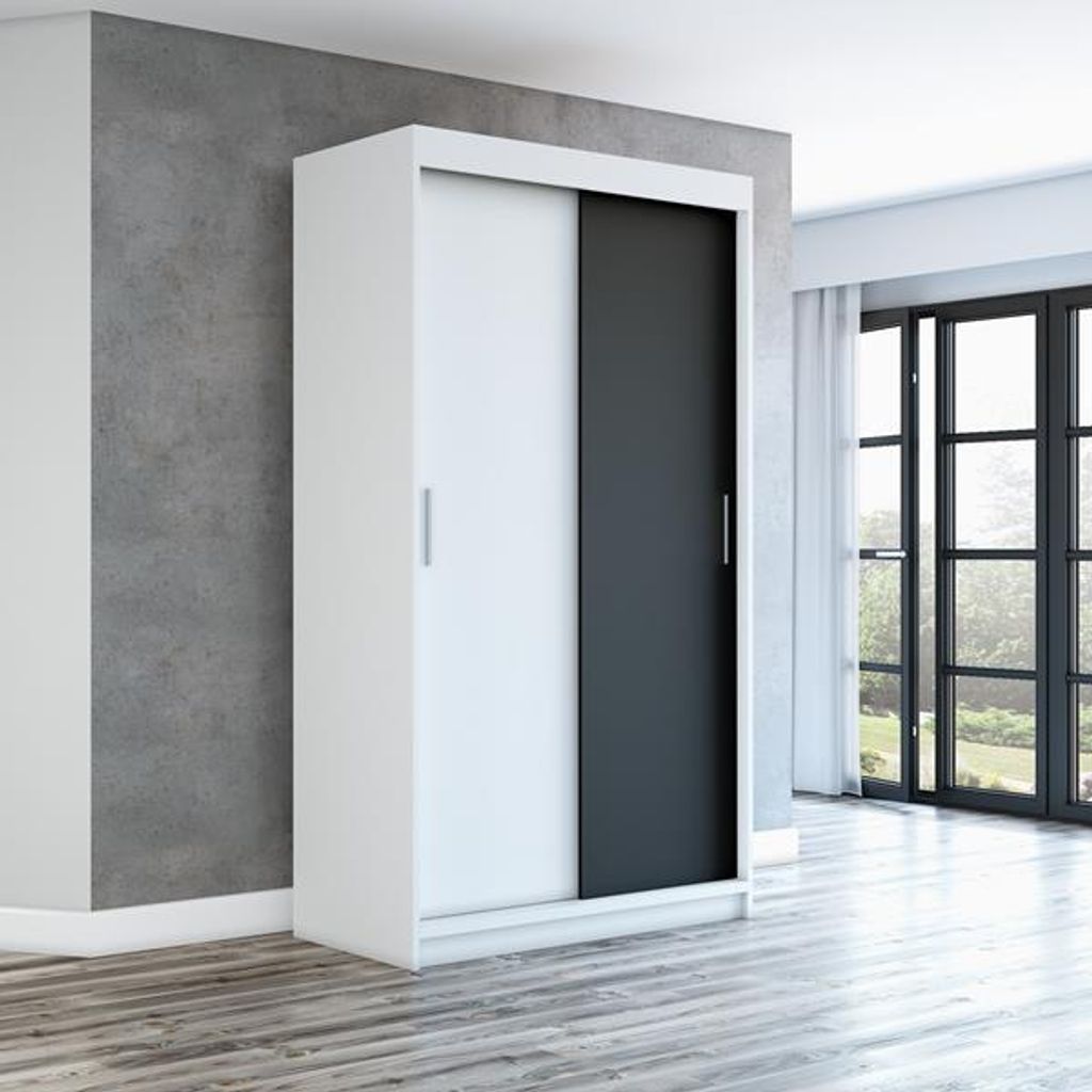 Schwebetürenschrank, 2-türig Schrank! Moderne Garderobe für Kleidung. Verschiedene Farben (Weiß, Schwarz, Somona) Kleiderschrank PAX 120 cm