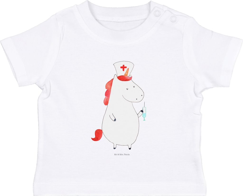 Mr. & Mrs. Panda T-Shirt Einhorn Krankenschwester 6. - 12. Monat - Weiß - Geschenk, Baby Shirt, Baumwolle, Krankenpfleger, Ärztin, Top, Unicorn, ...
