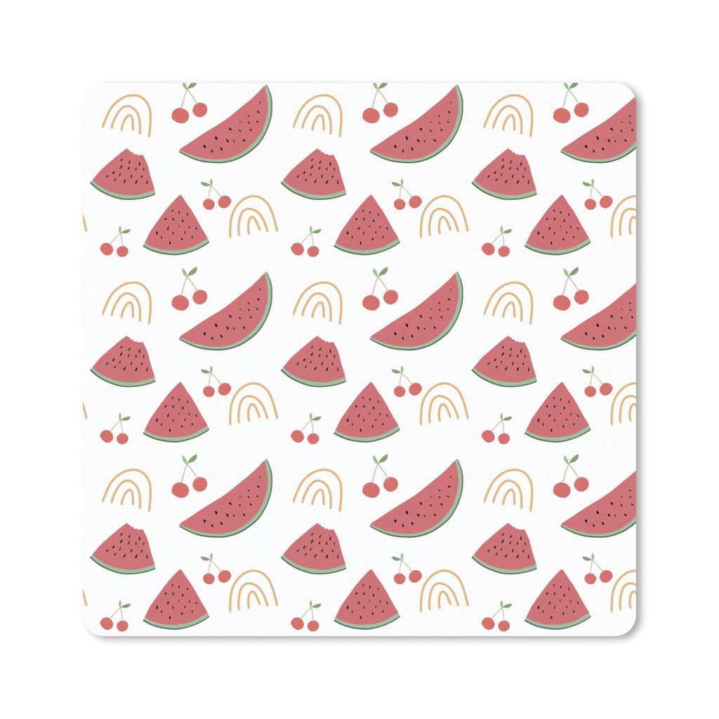 MuchoWow Mauspad Mousepad Wassermelone - Obst - Rot - Weiß 20x20 cm - Mousepads - Maus Mat - Pad - Mausunterlage - Desk Mat - Bureauartikeln