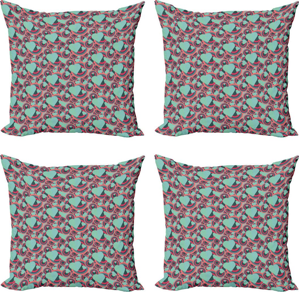 ABAKUHAUS Romantisch Kissenbezug Set (4 Stück), Liebe Verziert, Moderner Doppelseitiger Digitaldruck, 60 cm x 60 cm, Mehrfarbig