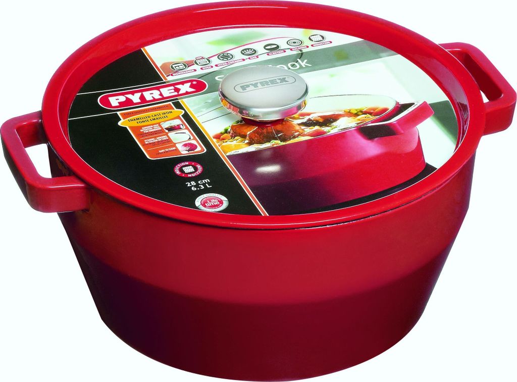 PYREX Slow Cook Bratentopf rund, mit Deckel, ø: 280 mm, rot