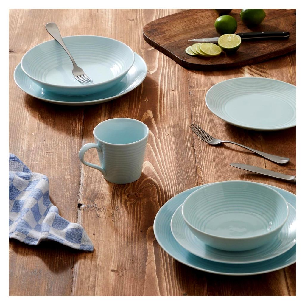 4er-Set Tassen aus Steingut, Blau, 400 ml, mikrowellen- und spülmaschinenfest