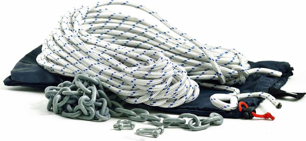 Leinenset mit Ankerleine 30m Ø 10 mm mit Kausch, 2 Schäkel und 2m Kette in verschließbarem Kunststoffbeutel