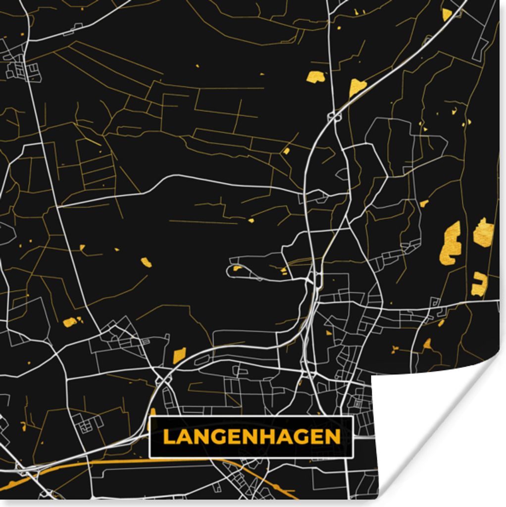 MuchoWow Poster Stadtplan - Karte - Deutschland - Gold - Langenhagen - Karte 100x100 cm - Babyzimmer