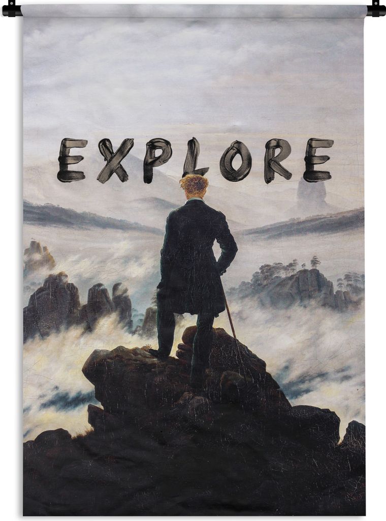 MuchoWow Wandteppich Wandbehang Der Wanderer über den Nebeln - Caspar David Friedrich - Explore 60x90 cm Tapisserie Dekoration Wandtuch - Foto-T...