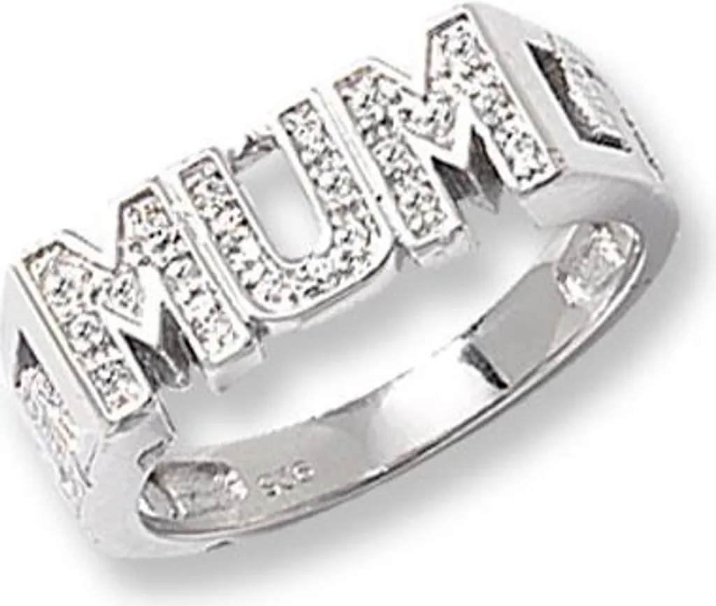 Cadeau Fête des Mères : Bague Mum Argent 925 et Zirconium, Taille 60 Femme