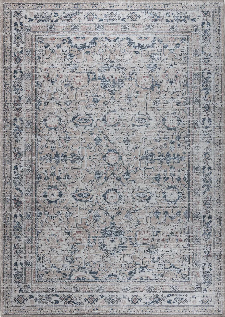 Grand Tapis de Salon Moderne Beige et Bleu 240x340 cm Style Graphique