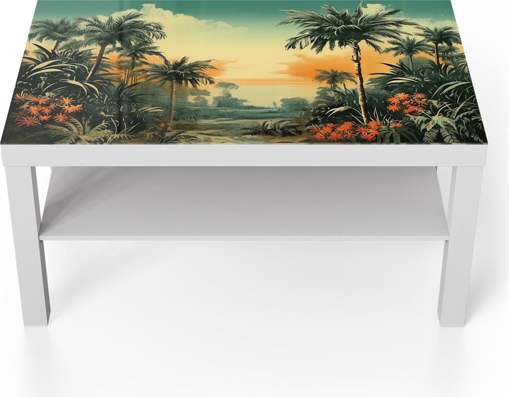 DEQORI Couchtisch 90x55 cm Weiß 'Tropischer Abendzauber' Glas Beistelltisch Glastisch modern