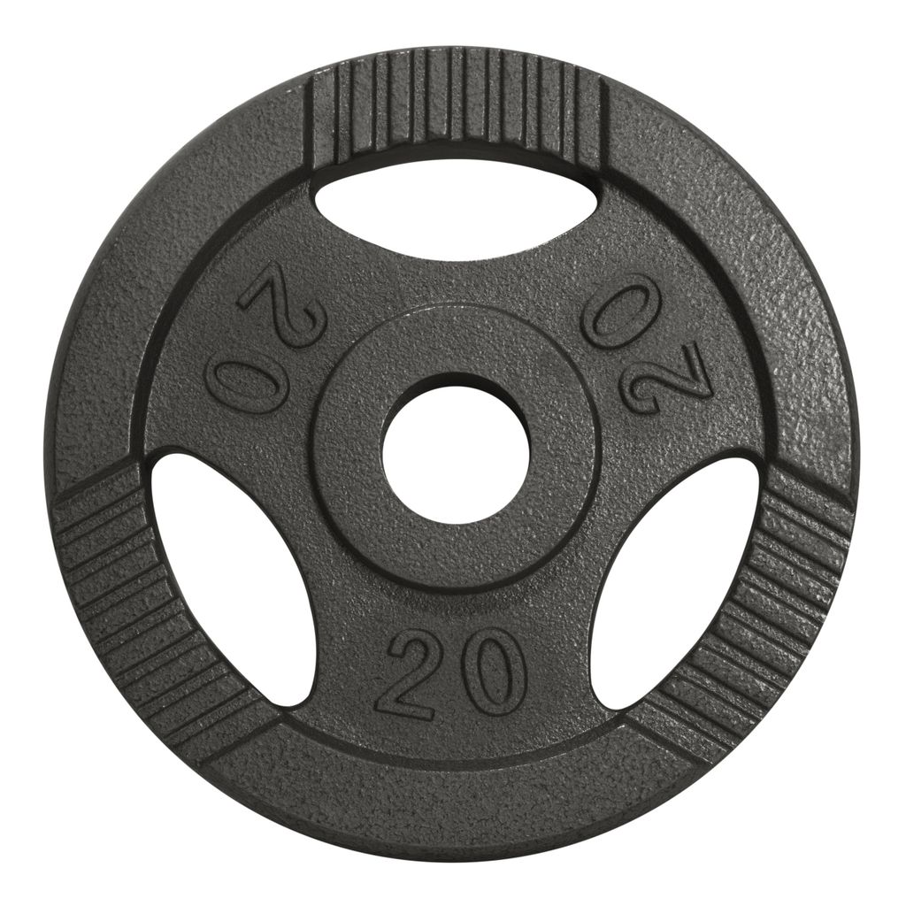 GORILLA SPORTS Olympia Hantelscheiben - 20kg Gewichte, 50mm Bohrung, Tri-Grip, aus Gusseisen, Silber - Gewichtsscheiben, Olympiascheiben